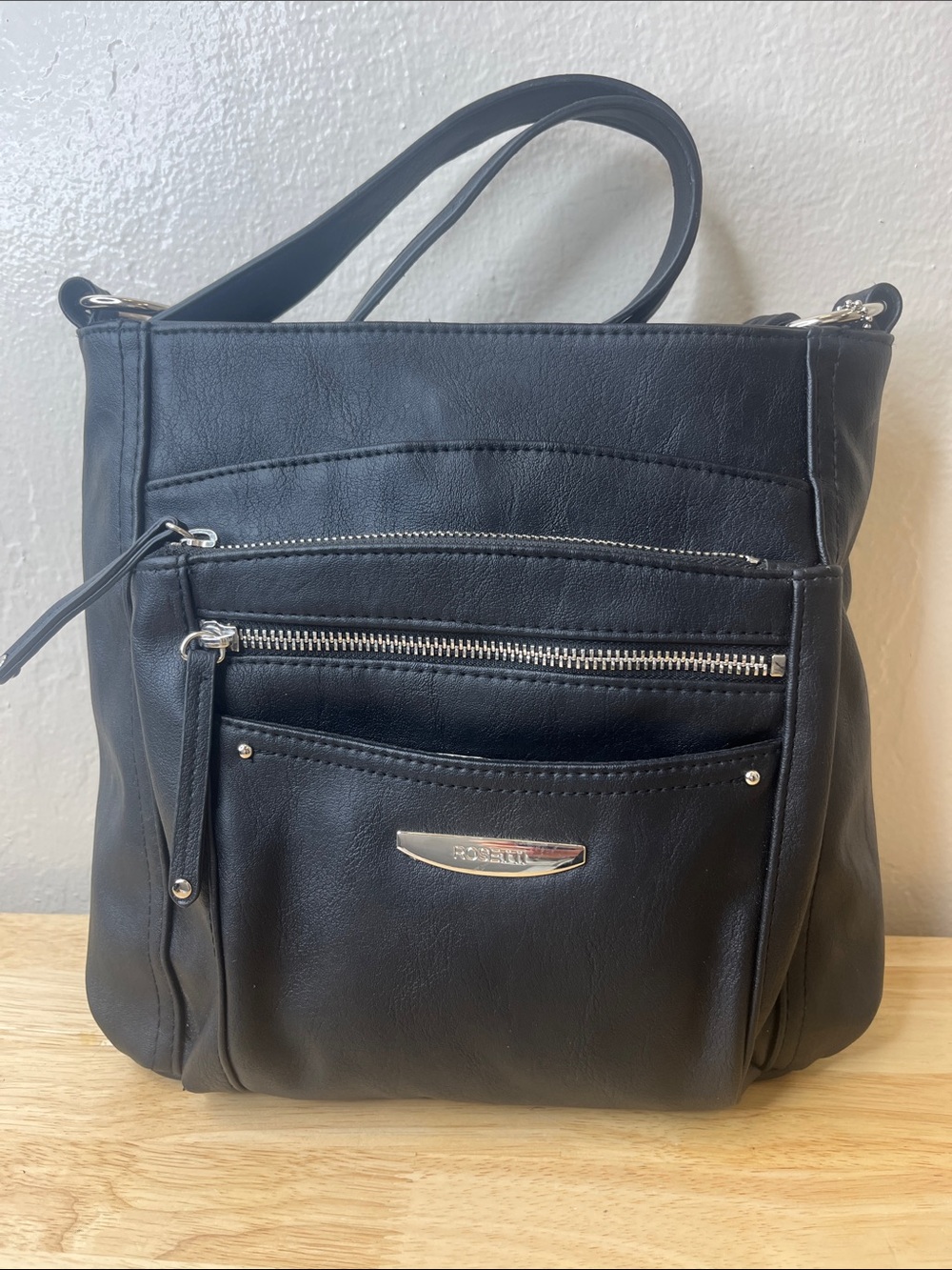 Rosetti Black Leather crossbody Bag with Silver Hardware